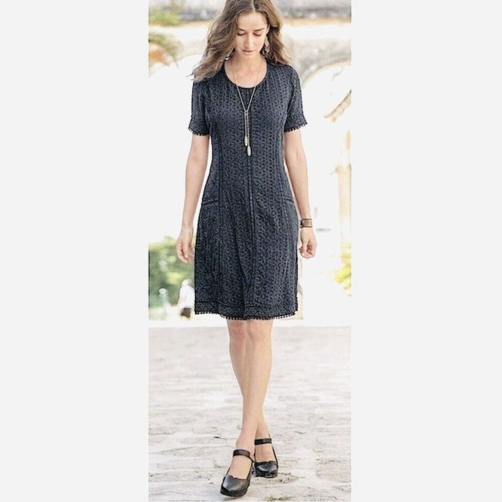 Sundance Dress Womens Sz 4 Petite Eyelet Embroidered Lined Cotton Charcoal Gray